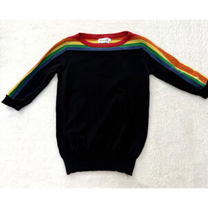 Oxknitstore Sweater Rainbow Striped Cotton Knit Boatneck Size S 3/4 Sleeve